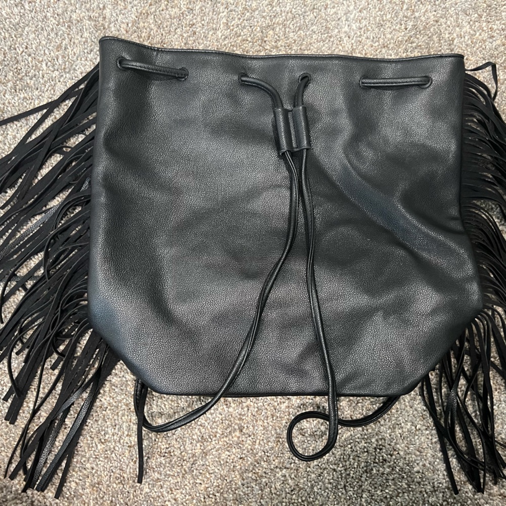 Victoria's Secret Black Fringe Drawstring Backpack - Picture 3 of 3